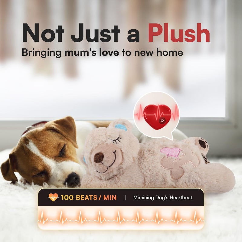 ALL FOR PAWS Puppy Soothing Heartbeat Bear Comfort Dog Sleep Aid Plush Toy for Crate Training - Image 2